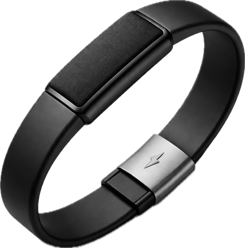 Pact wristband — sleek matte black silicone band with titanium clasp